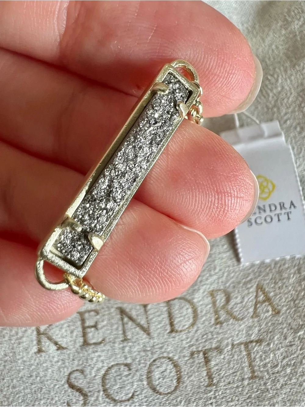 Kendra Scott Stan Gold Chain Bracelet with Platinum Drusy Bar